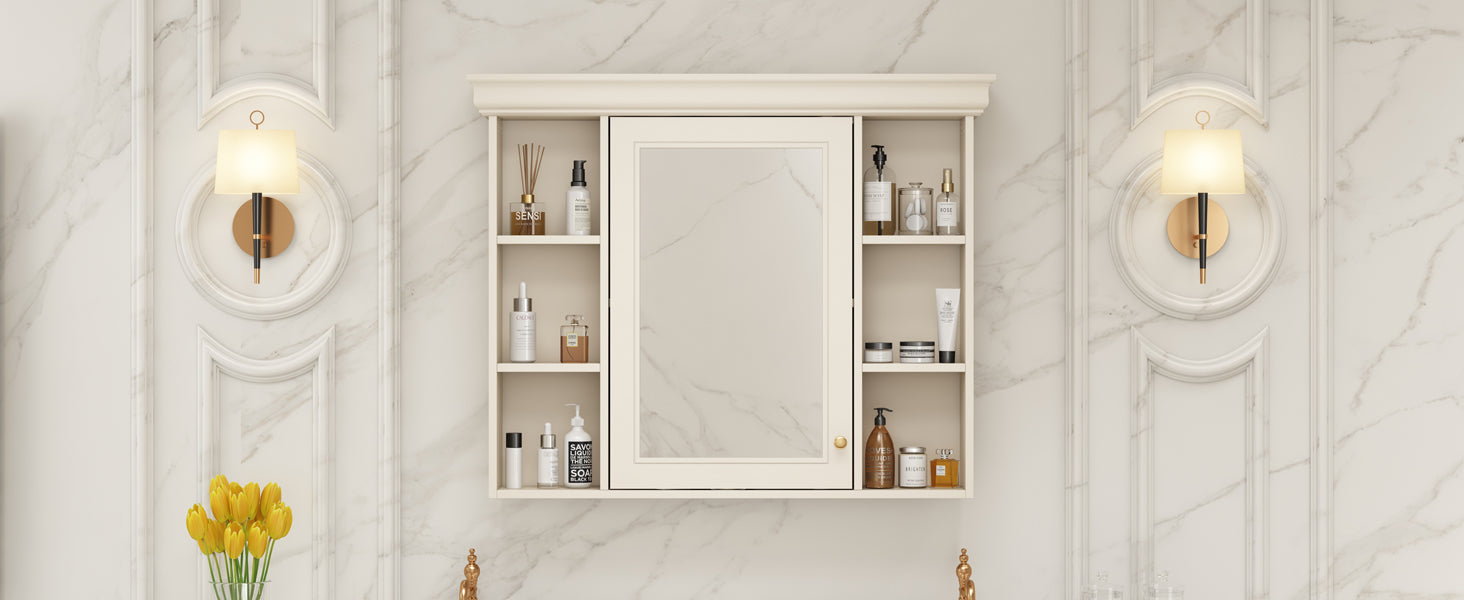 35'' x 28'' Blue Wall Mounted Bathroom Storage Cabinet with Mirror Door, Modern Bathroom Wall Cabinet with Mirror eprolo