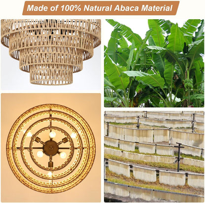 6-Light Dining Room Light Fixture, Wicker Pendant Lighting with 4-Tier Woven Lampshade, Large Farmhouse Chandeliers (20") - Shello's Creative Boutique
