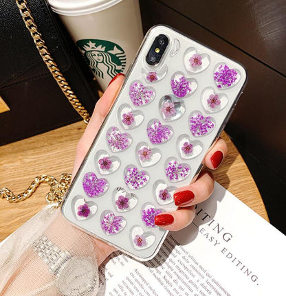 3D Love Heart Glitter Phone Case - Bling Soft Cover for iPhone 5 to XS Max
