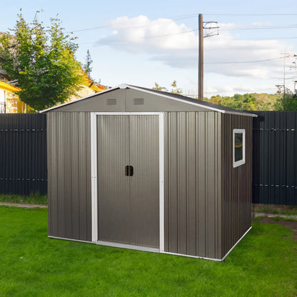 8ft x 6ft Outdoor Metal Storage Shed with Window Grey(W540S00016) - Shello's Creative Boutique