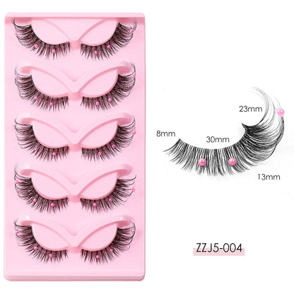 Clear Band Corner Foxy Winged Cat Eye 3D Strip Lashes Silk Party Full False Eyelash Vegan Faux Mink Eyelash With Diamond Pearl - Shello's Creative Boutique