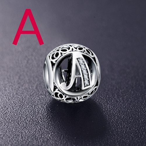 Real 925 Sterling Silver Vintage Clear Letter Bead Charms Fit Pandora Women Charm Bracelets Silver Jewelry eprolo