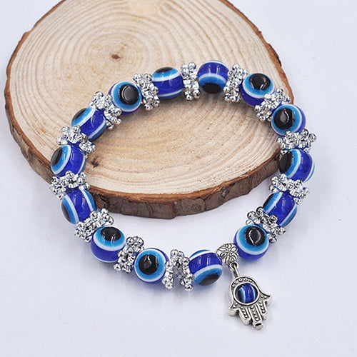 Handmade Hamsa Fatima Bangle Evil Eye Beads Elastic Couple Bracelet Femme Jewelry eprolo