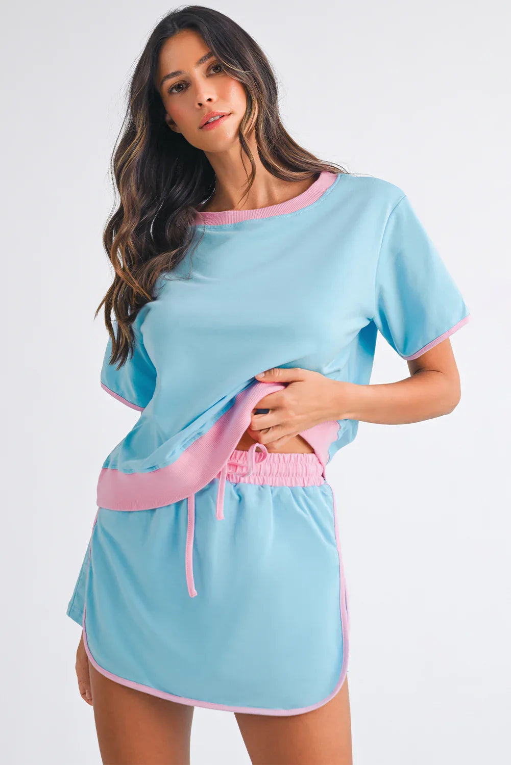 Rose Red Edge Drop Shoulder T-Shirt and Skirt Set - Sporty-Chic Style with a Modern Edge! - Shello's Creative Boutique