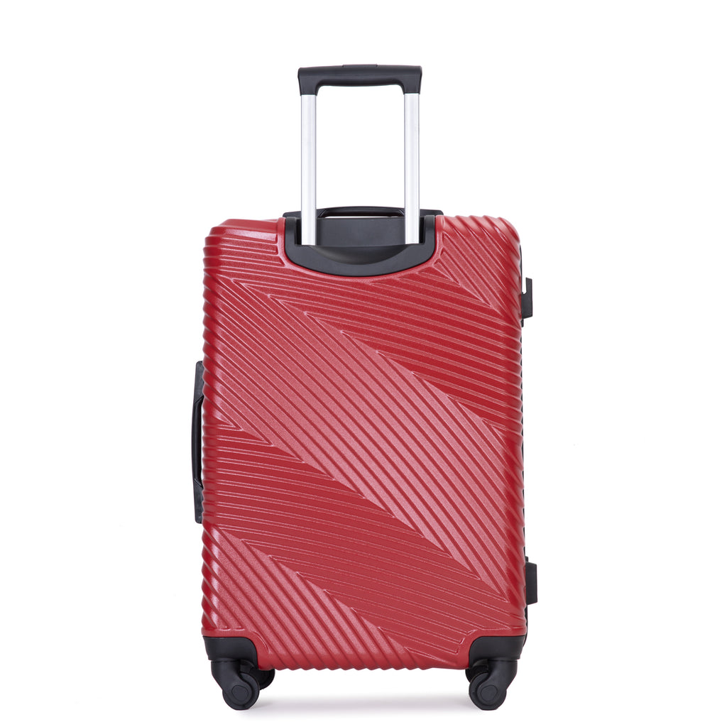 3 Piece Luggage Sets PC+ABS Lightweight Suitcase with Two Hooks Spinner Wheels (20/24/28) Red eprolo
