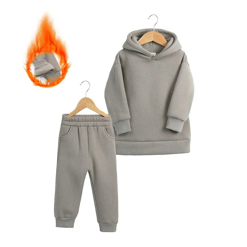 Thickened Autumn And Winter Clothing Children's Sports Suit Casual Pullover Hooded Sweater Trousers Two-Piece Set - Shello's Creative Boutique