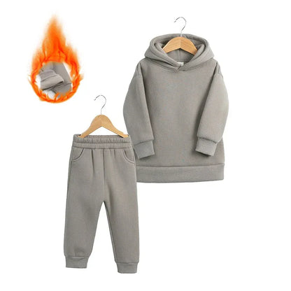 Thickened Autumn And Winter Clothing Children's Sports Suit Casual Pullover Hooded Sweater Trousers Two-Piece Set - Shello's Creative Boutique