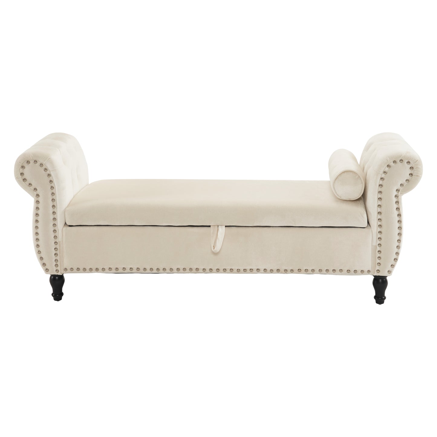 Velvet Multifunctional Storage Rectangular ottoman bench with 1 Pillow, Beige 