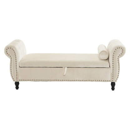 Velvet Multifunctional Storage Rectangular ottoman bench with 1 Pillow, Beige - Shello's Creative Boutique