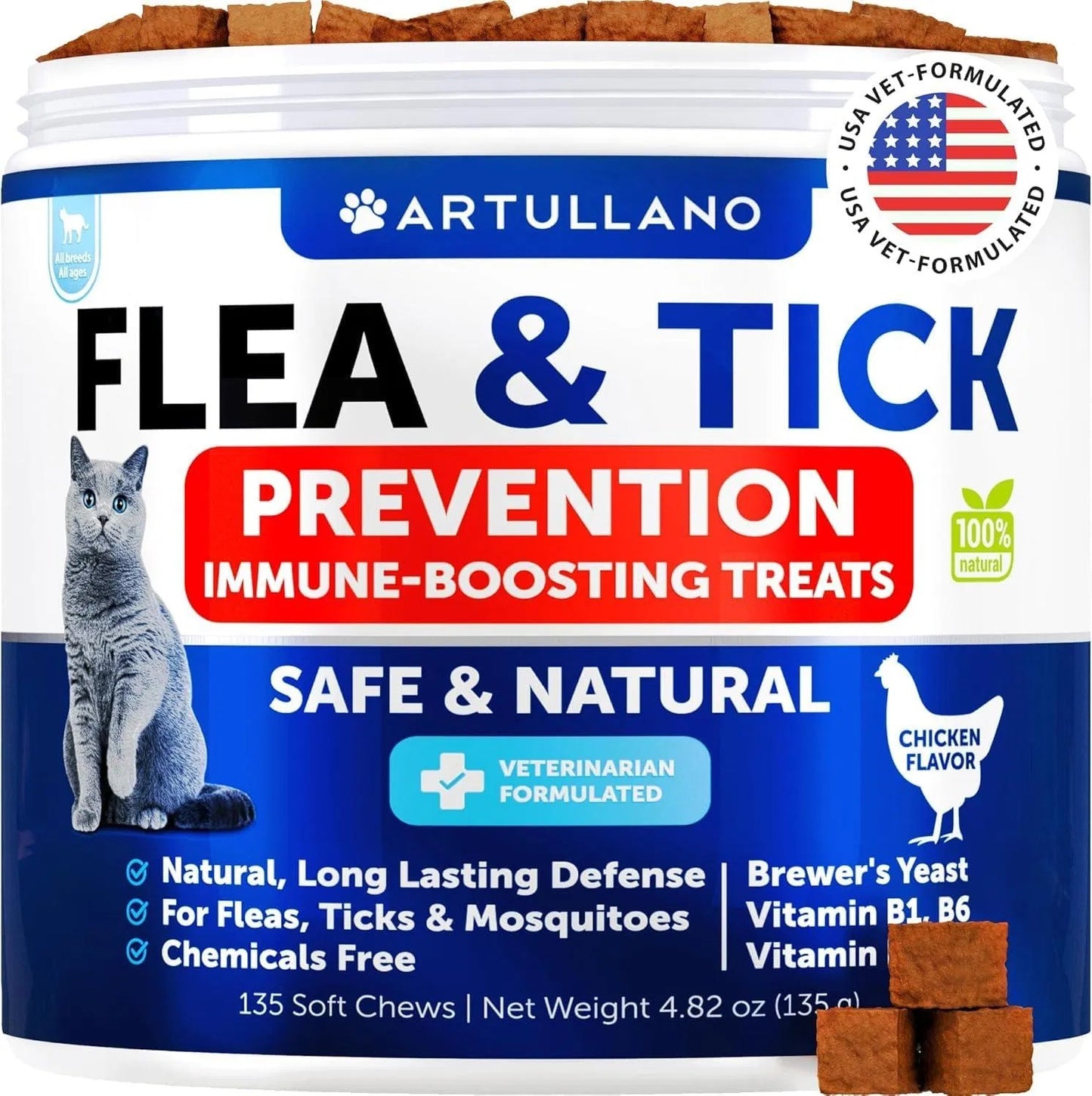 Natural Flea & Tick Supplement for Cats - 135 Soft Chews with Vitamins