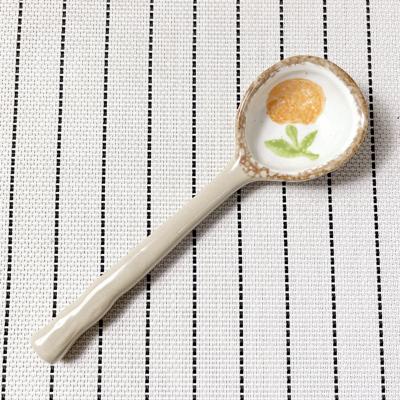 Ins Style Japanese Style Stoneware Small Soup Spoon Ceramic Spoon, Long Handle Spoon Household Cute Creative Rice Spoon eprolo