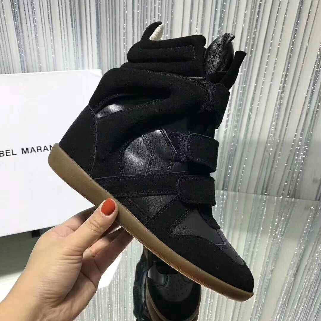 Genuine Leather Wedge Sneakers High Top Casual Hook Loop Trainers