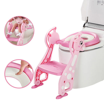 Folding Baby Potty Training Toilet Seat - Adjustable Ladder Chair with Soft Cushion