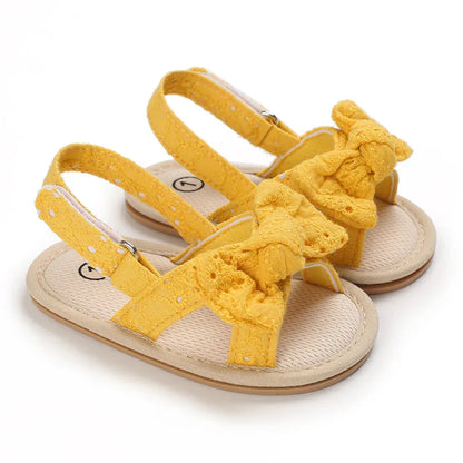Baby Girl Bow Sandals - Summer Cotton Shoes with Rubber Sole for 0-12 Months | Toddler Footwear - Shello's Creative Boutique