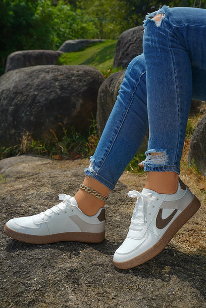 Coffee PU Leather Sneakers - Lace-Up Casual Trainers - Shello's Creative Boutique