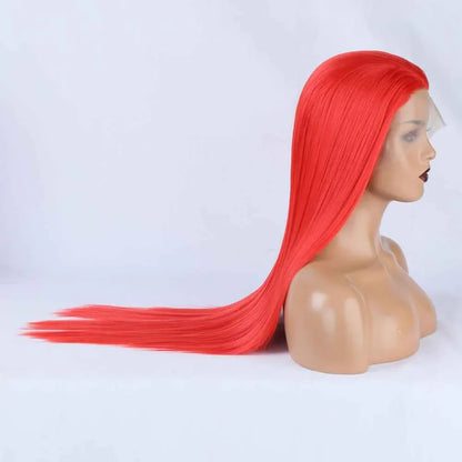 Red Long Straight Lace Front Wig - Large Lace Synthetic - Shello's Creative Boutique