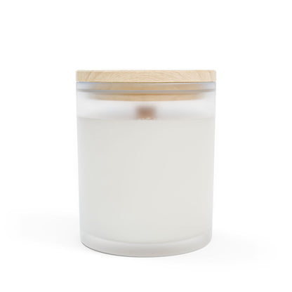 Frosted Glass Candle 11oz – Wooden Wick Candle with Crackling Flame
