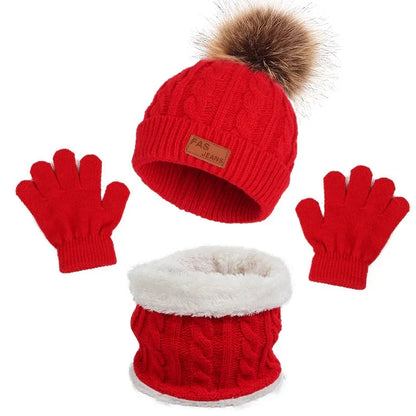 Children's hats, scarves, gloves, three piece set, autumn and winter new single ball baby hats - Shello's Creative Boutique