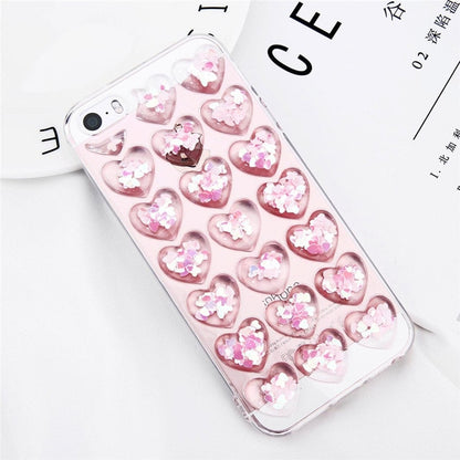 3D Love Heart Glitter Phone Case - Bling Soft Cover for iPhone 5 to XS Max