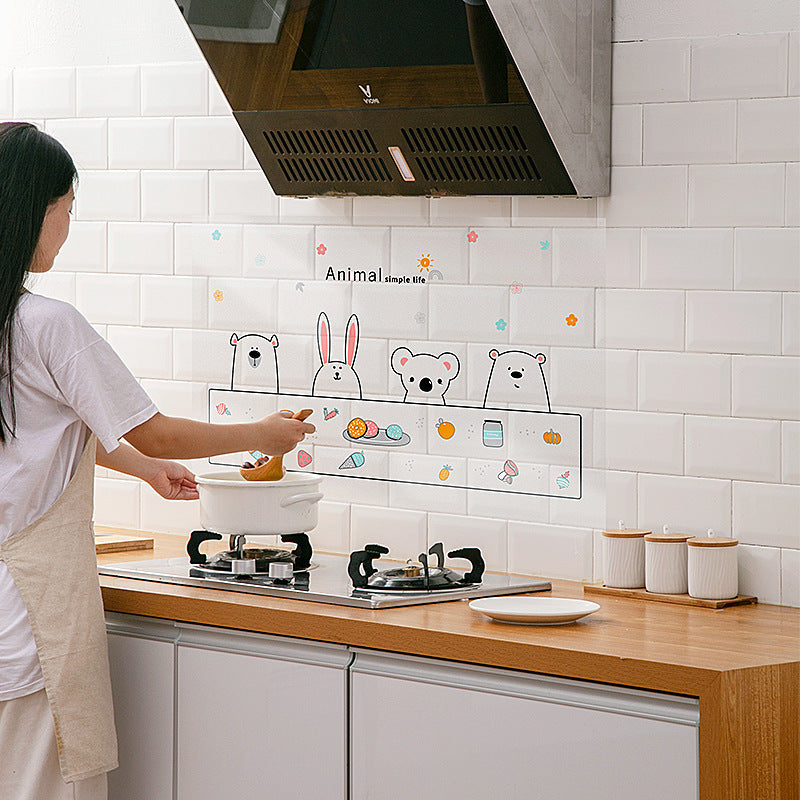Kitchen High Temperature Waterproof And Oil-Proof Stickers Moisture-Proof Aluminum Foil Transparent Cartoon Stickers Anti-Stain Stove Self-Adhesive Wallpaper