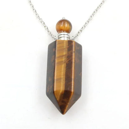 Natural Crystal Hexagonal Perfume Bottle Pendant Necklace Fluorite Pendant Essential Oil Jar Chain Necklace - Shello's Creative Boutique