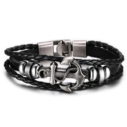 Vnox Anchor Bracelet Black Braided Leather Charm Men Jewelry - Shello's Creative Boutique