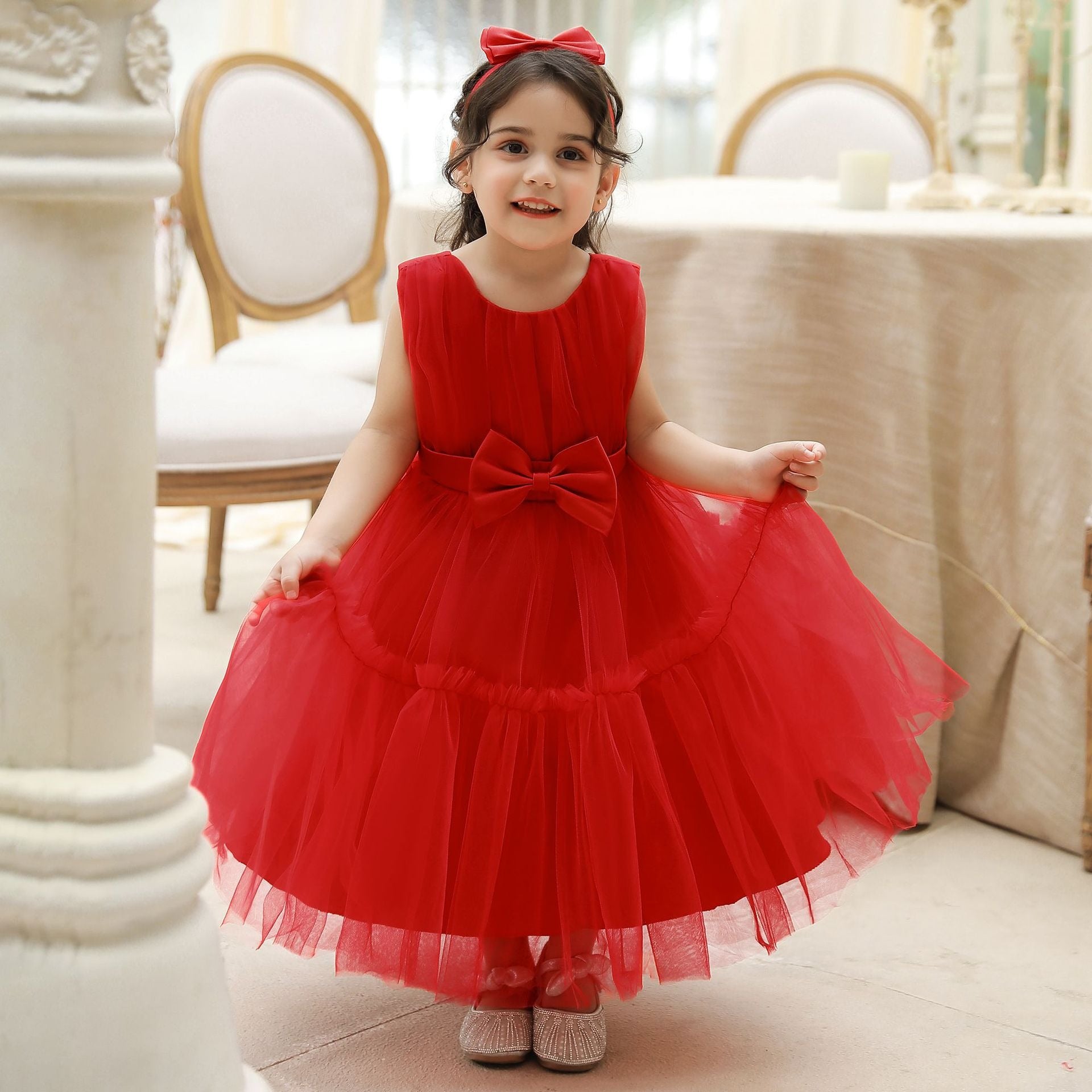 Children's mesh dress princess dress baby fluffy dress baby one year old wedding dress evening dress eprolo