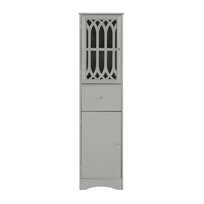 Tall Bathroom Cabinet, Freestanding Storage Cabinet with Drawer and Doors, MDF Board, Acrylic Door, Adjustable Shelf, Grey eprolo
