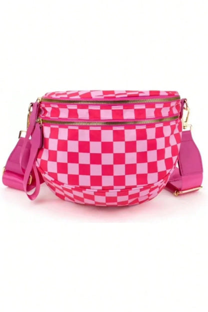 Chestnut Checkered Print Wide Strap Large Crossbody Bag - Shello's Creative Boutique