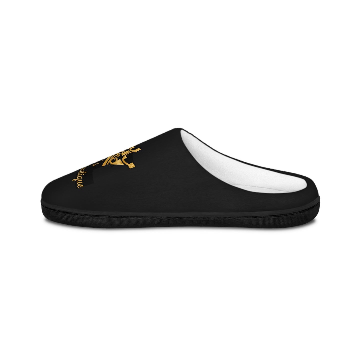 Queen's Slippers — Women's Black Indoor Slippers with Gold Crown Design