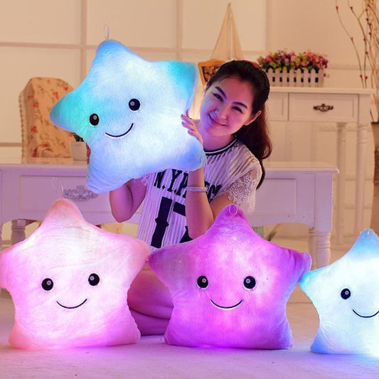 34CM Creative Toy Luminous Pillow Soft Stuffed Plush Glowing Colorful Stars Cushion Led Light Toys Gift For Kids Children Girls eprolo