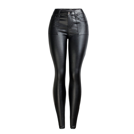 Black PU Leather Warm Fleece Pants – Sleek Style Meets Cozy Comfort