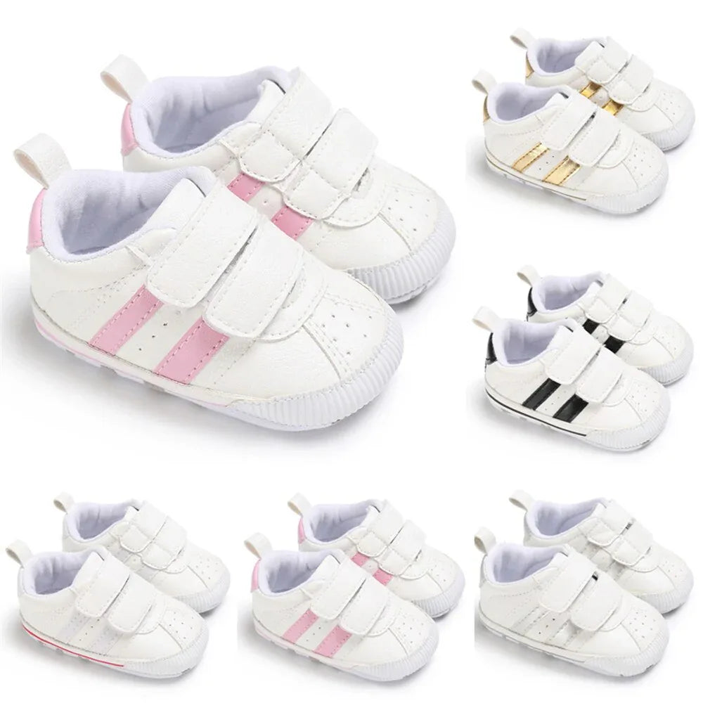 Fashion Toddler Baby 0-18M Soft Sole Hook Loop Prewalker Sneakers Baby Boy Girl Crib Shoes Leather Sports Non-slip Walker Shoes - Shello's Creative Boutique