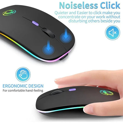 Wireless Mouse Bluetooth RGB Rechargeable Computer Silent Mause LED Backlit Ergonomic - Shello's Creative Boutique