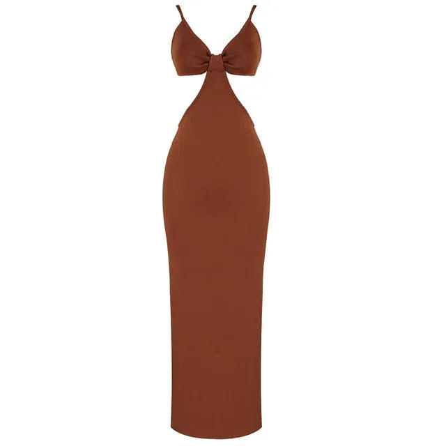 Hollow Out Backless Bandage Dress - V Neck Long Slip Dress - Shello's Creative Boutique