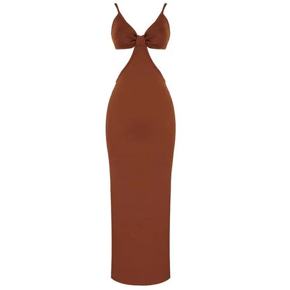 Hollow Out Backless Bandage Dress - V Neck Long Slip Dress - Shello's Creative Boutique