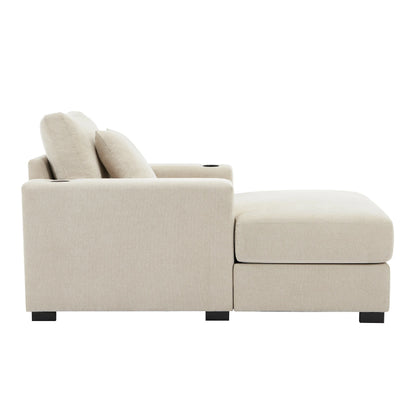 39.7" Oversized Chaise Lounger Modern Style Sofa Couch ,with Pillows, Charge Station & Cup Holders, Chenille Fabric, Cream - Shello's Creative Boutique