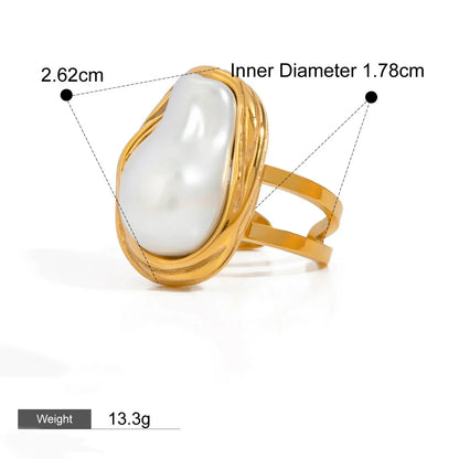 18K gold geometric inlaid irregular pearl design high-end earrings necklace ring set - Shello's Creative Boutique