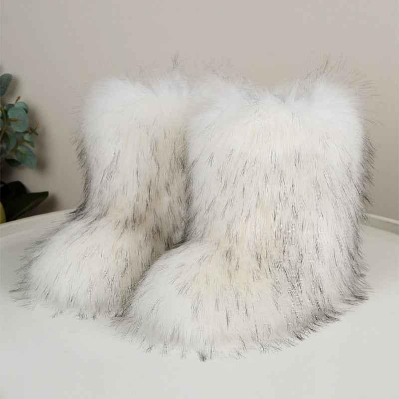 Women's Fuzzy Winter Boots - Fluffy Fur Snow Boots with Bowtie Detail - Shello's Creative Boutique