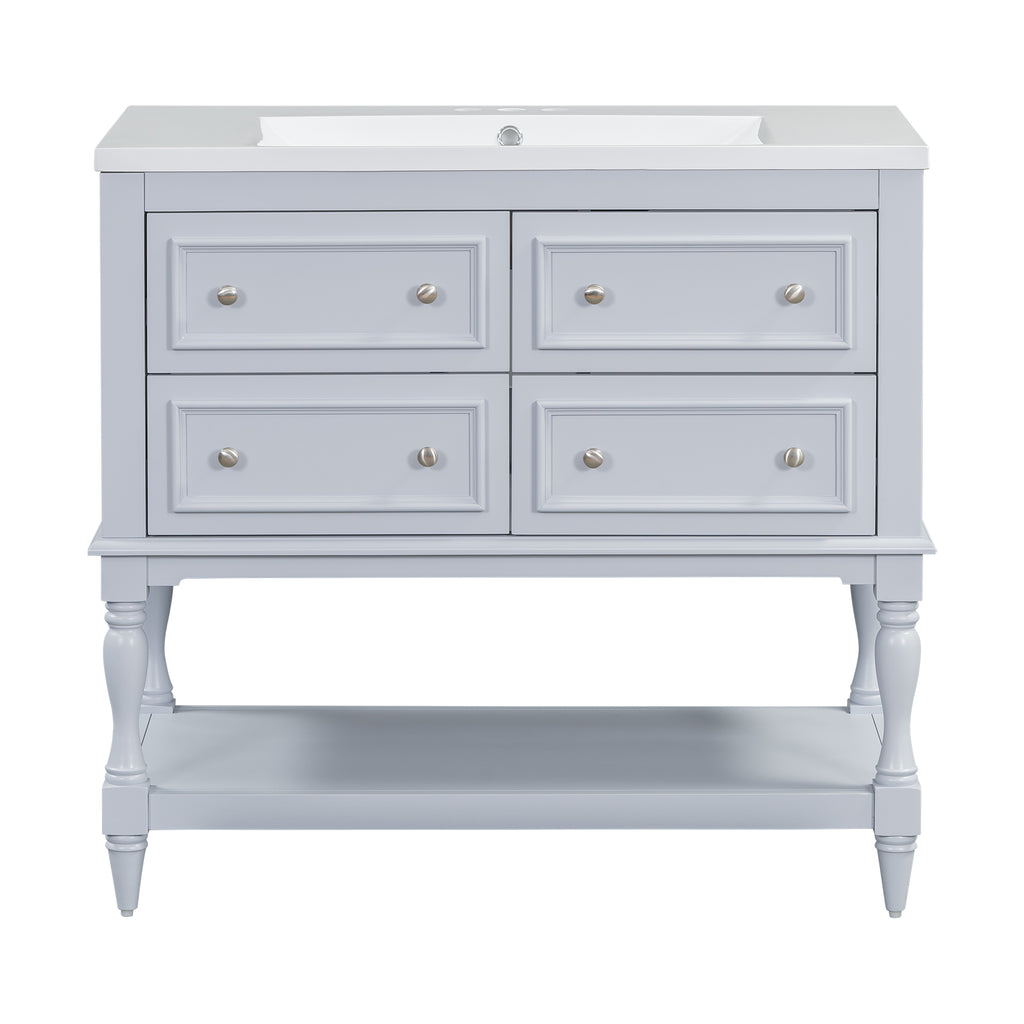 36'' Bathroom Vanity with Medicine Cabinet, Modern Mirror Cabinet with Adjustable Shelf, Bathroom Storage Cabinet with 4 Drawers eprolo