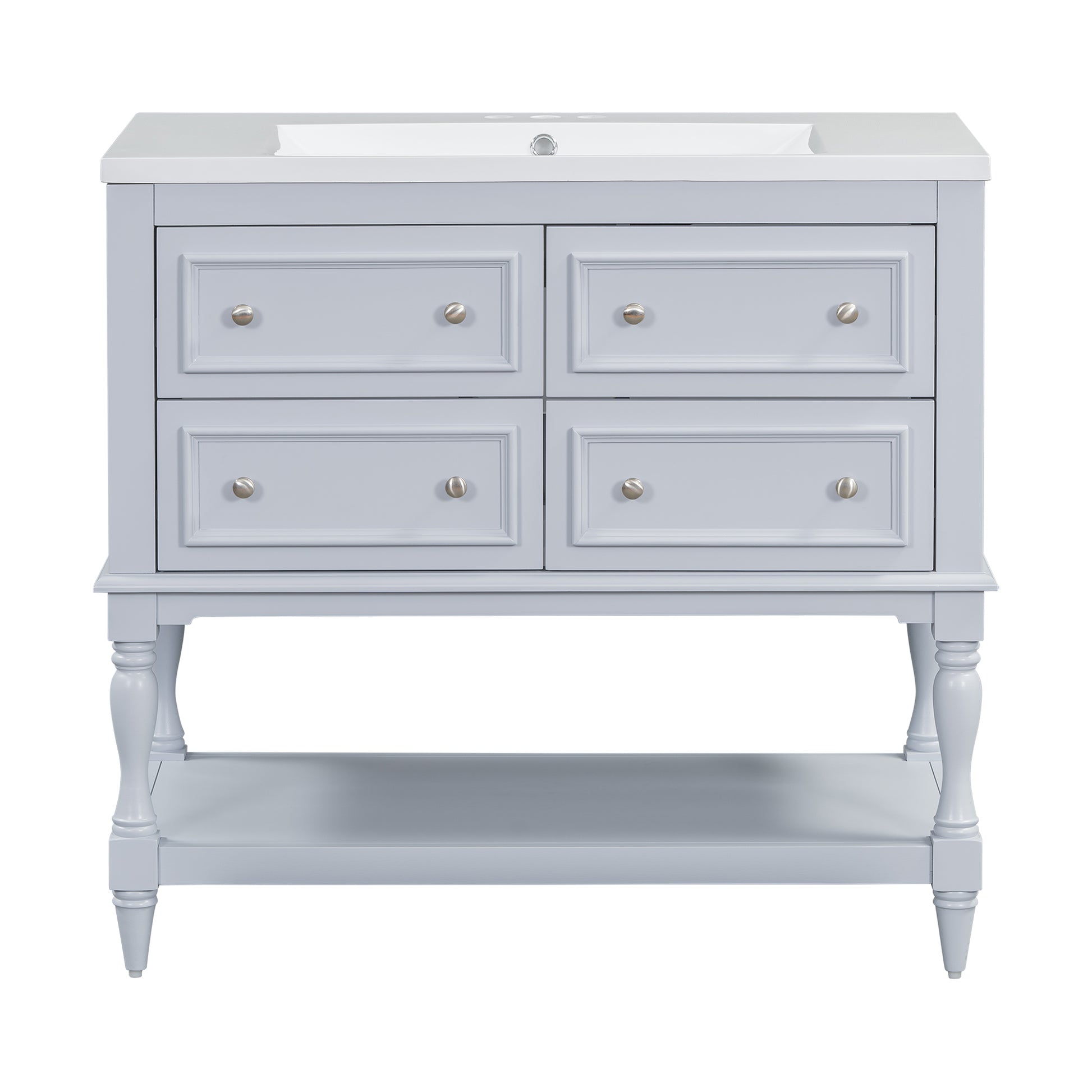 36'' Bathroom Vanity with Medicine Cabinet, Modern Mirror Cabinet with Adjustable Shelf, Bathroom Storage Cabinet with 4 Drawers eprolo