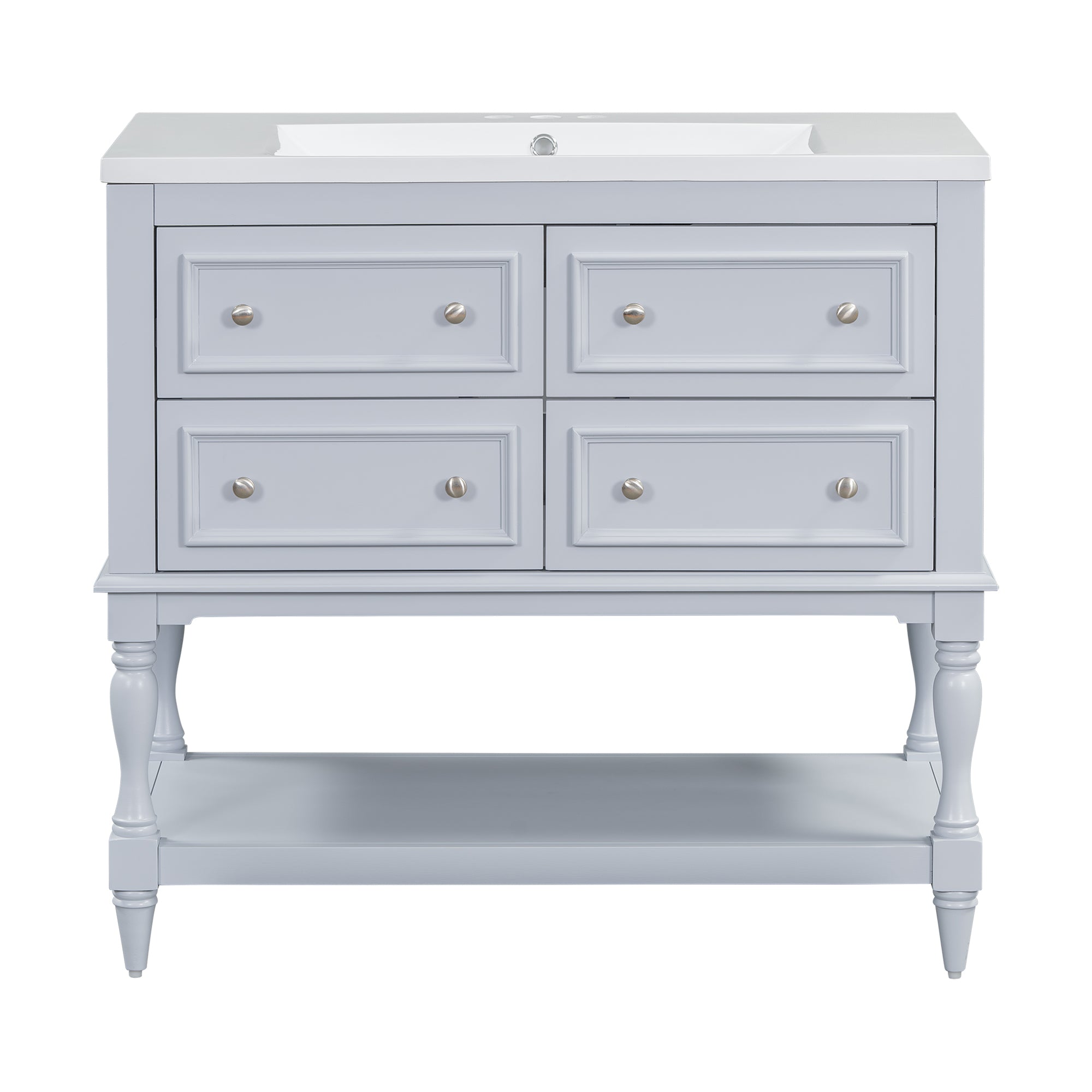 36'' Bathroom Vanity with Medicine Cabinet, Modern Mirror Cabinet with Adjustable Shelf, Bathroom Storage Cabinet with 4 Drawers eprolo