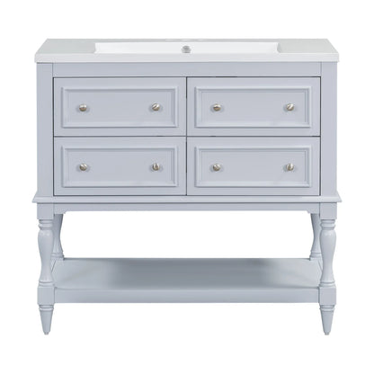 36'' Bathroom Vanity with Medicine Cabinet, Modern Mirror Cabinet with Adjustable Shelf, Bathroom Storage Cabinet with 4 Drawers - Shello's Creative Boutique