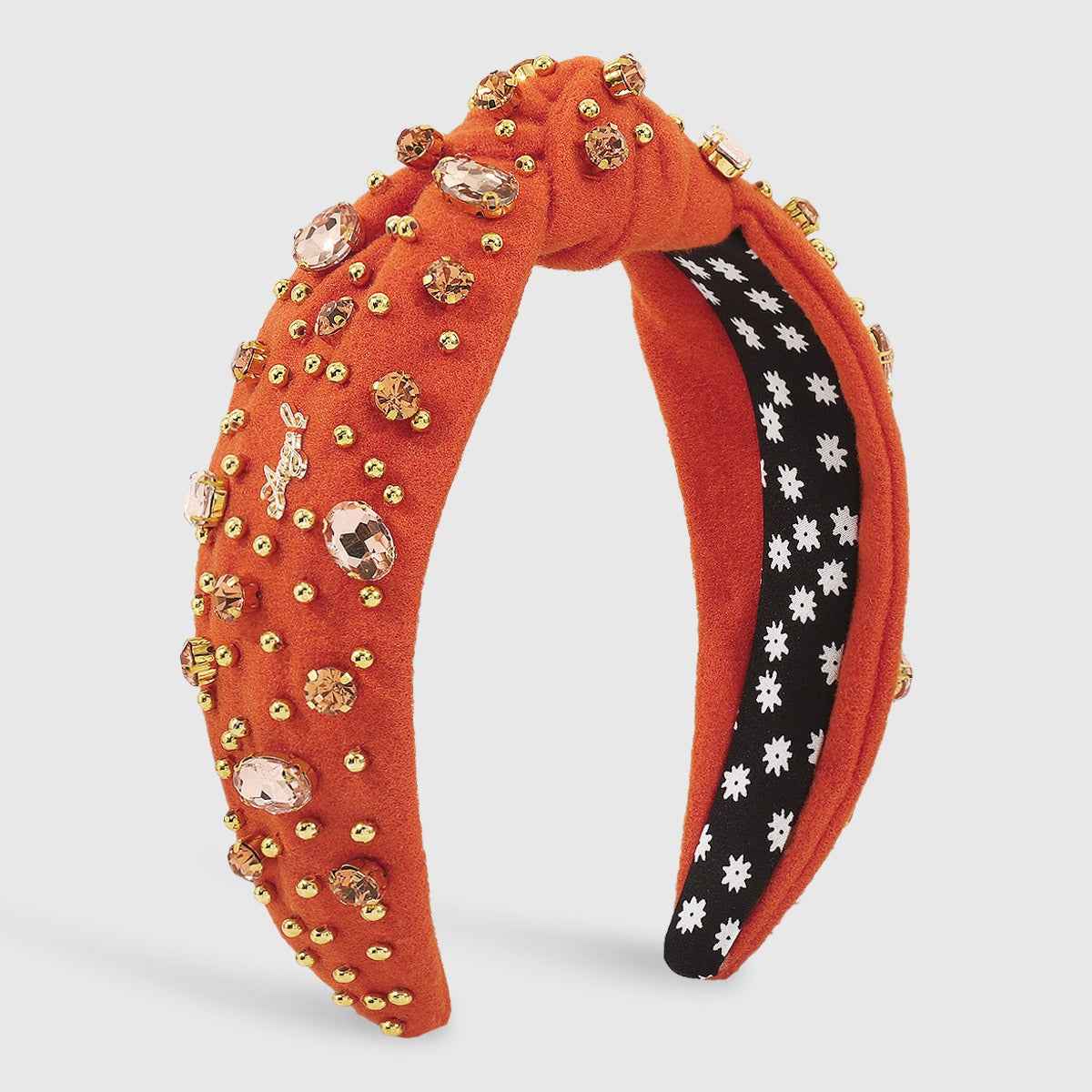 Retro Wide Edge Knot Bead Water Diamond Plush Fabric Thickened Letter Hair Hoop