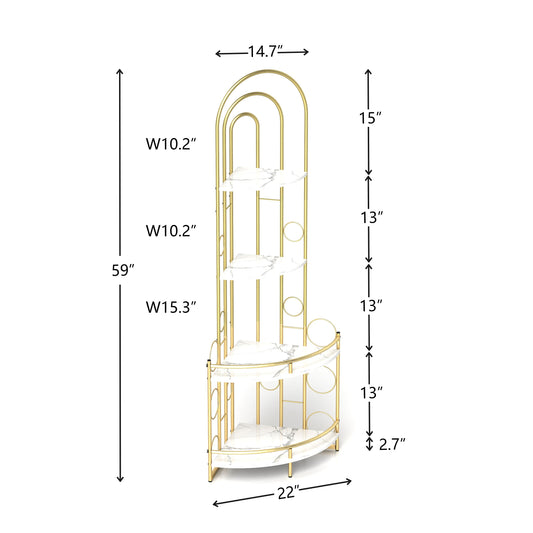 Gold 4-Tier Corner Bookshelf, Modern Style, Plant Stand with Metal Frame eprolo