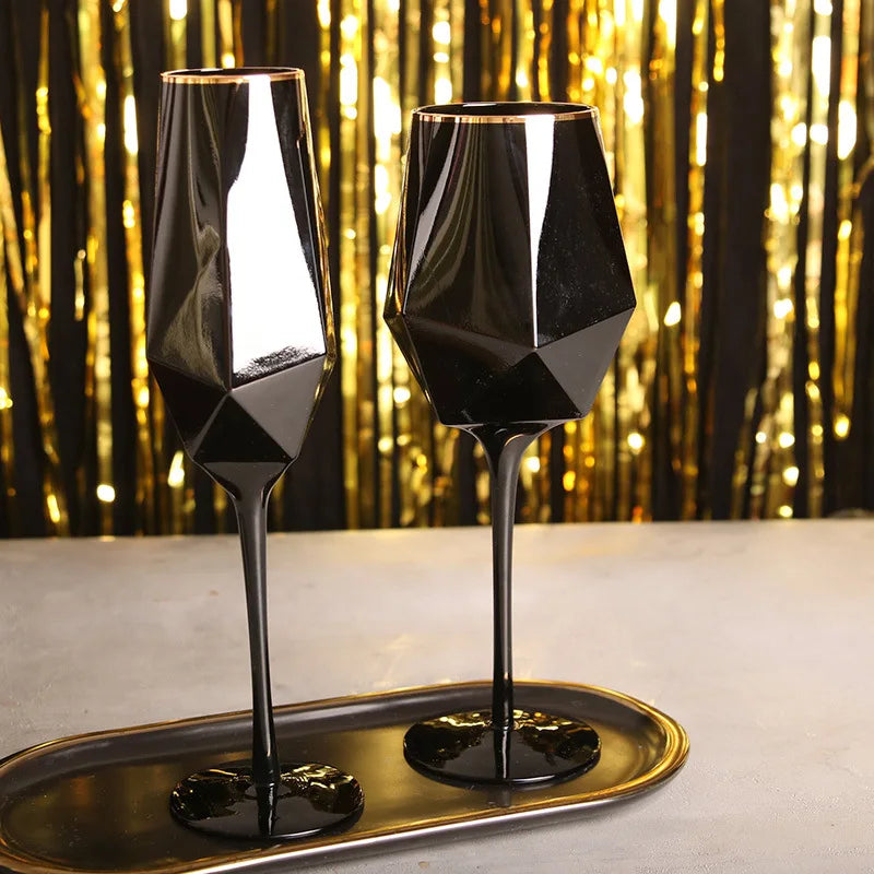 Pure Black Crystal Golden Edge Red Wine Glass Goblet Light Luxury Simple Model Room Special Champagne Glasses Kitchen Utensils eprolo
