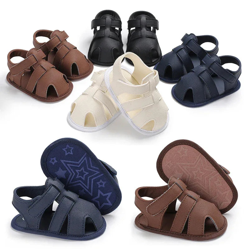 Baby Boy Summer Sandals - Soft Cotton First Walking Shoes 0-1 Year - Shello's Creative Boutique