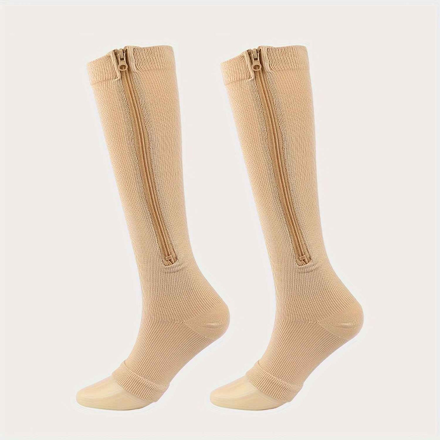 Toe Freedom Compression Socks - Comfortable, Breathable, and Quick-Drying for All-Day Wear, Sports, and Fitness - Polyester Knit Fabric, Side Zipper, and Toeless Design