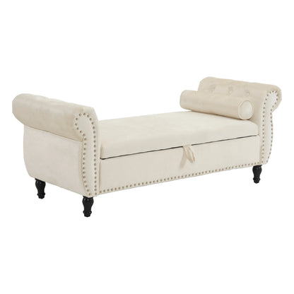 Velvet Multifunctional Storage Rectangular ottoman bench with 1 Pillow, Beige - Shello's Creative Boutique