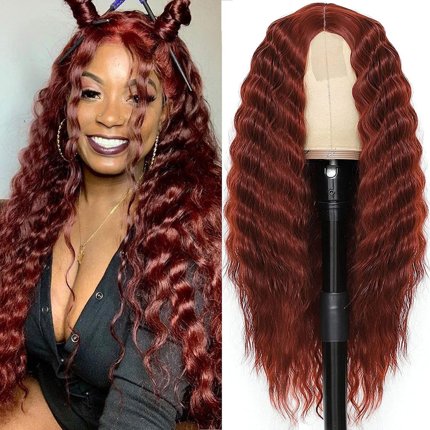 European and American Women's Wig Small Lace Center Deep Wave Long Curly Wig Headband Lace Wigs Shello Creative Boutique
